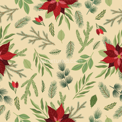 Preview — Seamless 3D PBR Texture Featuring Vintage Christmas Botanical Elements on Beige