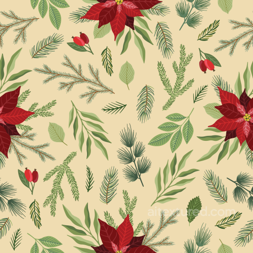Featuring Vintage Christmas Botanical Elements on Beige seamless Christmas vintage PBR texture