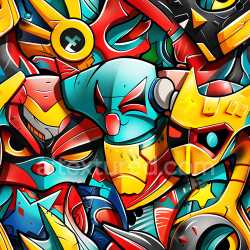 seamless Seamless 3D PBR Texture Featuring Vibrant Cartoon-Style Graffiti with Bold Shapes texture 8k free download PBR
