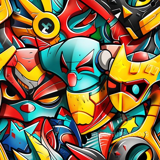 Seamless 3D PBR Texture Featuring Vibrant Cartoon-Style Graffiti with Bold Shapes texture preview