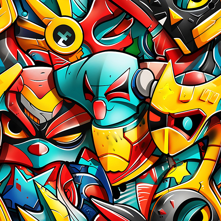 Featuring Vibrant Cartoon-Style Graffiti with Bold Shapes seamless PBR texture preview