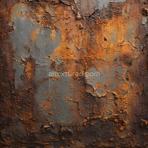 Seamless 3D PBR Rusty Metal Texture Featuring Cracked Peeling Paint and Corrosion