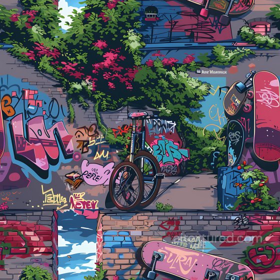 Graffiti Texture Featuring Colorful Urban Skate Art and Greenery Graffiti texture preview
