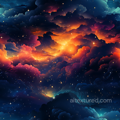 Space PBR Texture Featuring Swirling Fiery Nebula Clouds and Starfield seamless Star, space, planets PBR texture