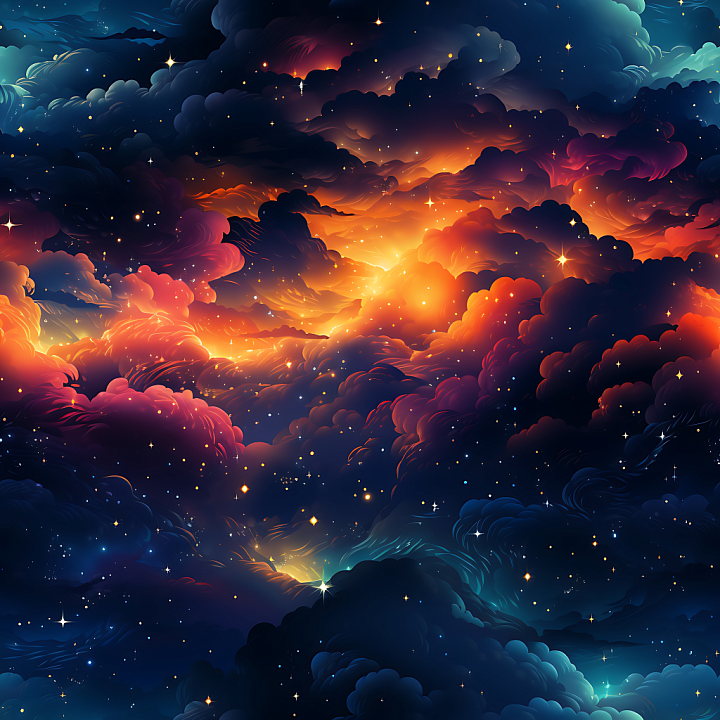 Space Featuring Swirling Fiery Nebula Clouds and Starfield seamless PBR texture preview