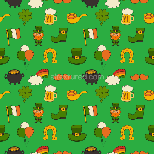 Seamless 3D PBR St Patrick Cartoon Digital Paper Texture with Iconic Festive Motifs