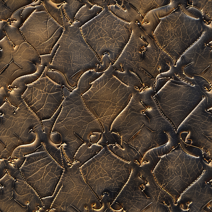 Aged Stitched Brown Leather with Crackled Grain seamless PBR texture preview