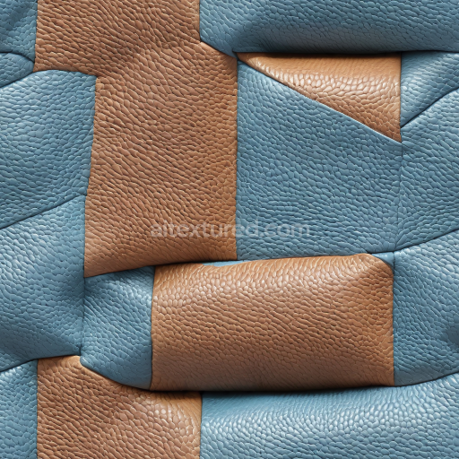 Seamless 3D Pebbled Leather PBR Texture in Brown and Blue with Patchwork Panels