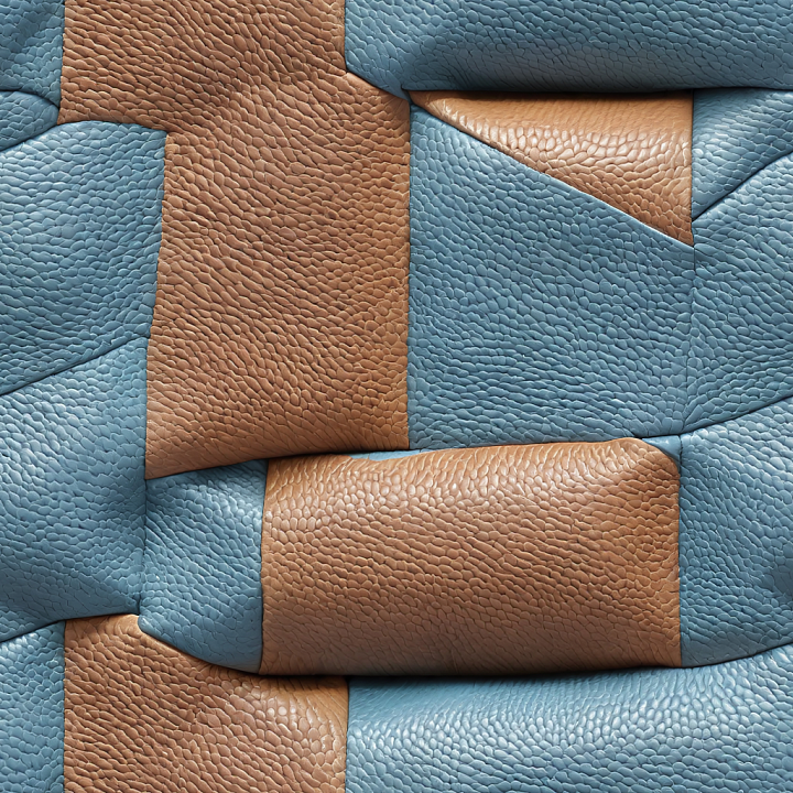 Pebbled Leather in Brown and Blue with Patchwork Panels seamless PBR texture preview