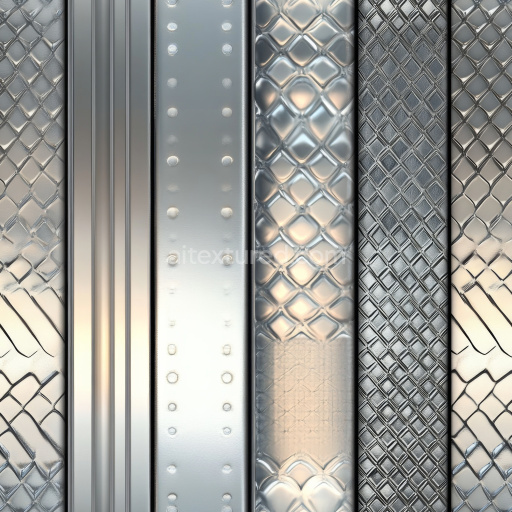 Preview — Seamless 3D embossed steel panels PBR texture with rivets and diamond patterns