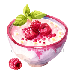 seamless Breakfast Bowl with Creamy Amaranth Porridge and Fresh Raspberries Illustration texture 8k free download PBR