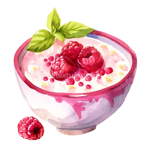 Breakfast Bowl with Creamy Amaranth Porridge and Fresh Raspberries Illustration