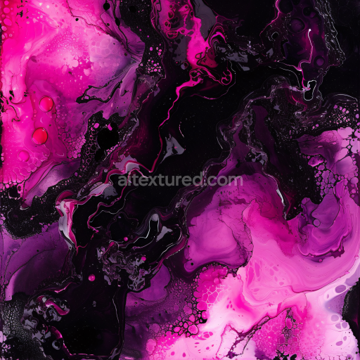 Seamless 3D Alcohol Ink PBR Texture Featuring Vibrant Pink and Black Fluid Swirls