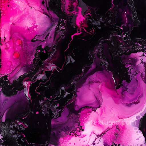 Alcohol Ink PBR Texture Featuring Vibrant Pink and Black Fluid Swirls seamless Alcohol ink PBR texture