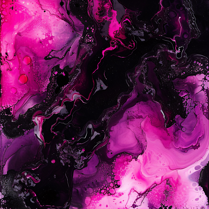 Alcohol Ink Featuring Vibrant Pink and Black Fluid Swirls seamless PBR texture preview