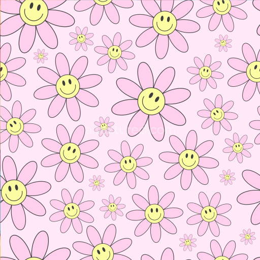 Seamless 3D PBR Texture with Pink Smiley Face Flowers Pattern
