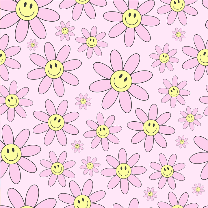 with Pink Smiley Face Flowers Pattern seamless PBR texture preview