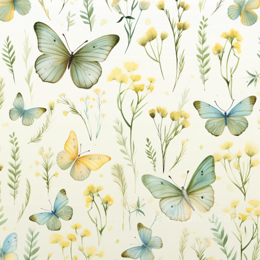 Watercolor Butterflies and Wildflowers Texture in Soft Pastels seamless Watercolor Butterflies PBR texture