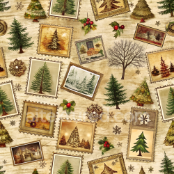 seamless Seamless 3D PBR Vintage Christmas Fabric Texture with Pictures and Pine Trees texture 8k free download PBR