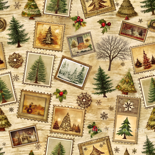 Vintage Christmas Fabric Texture with Pictures and Pine Trees seamless Christmas vintage PBR texture