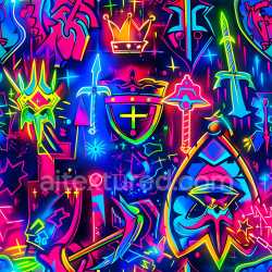 seamless 115_Graffiti Seamless 3D PBR Texture Featuring Neon Crowns and Swords with Vibrant Urban Graffiti Style texture 8k free download PBR