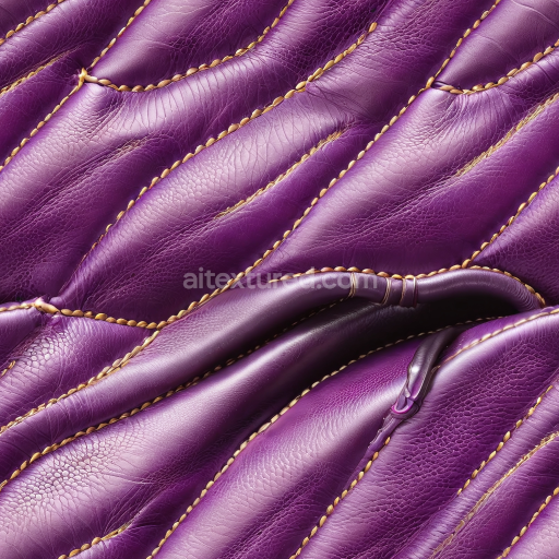 Seamless 3D PBR Purple Quilted Leather Texture with Prominent Stitching and Rich Grain