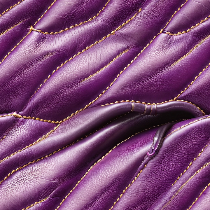 Purple Quilted Leather with Prominent Stitching and Rich Grain seamless PBR texture preview