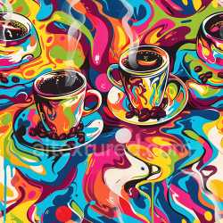 seamless Seamless 3D PBR Texture with Vibrant Coffee Cups Graffiti Artwork texture 8k free download PBR