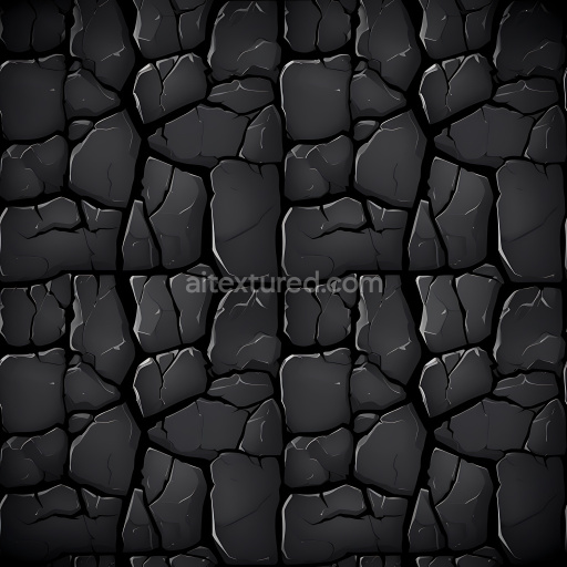Seamless 3D PBR Texture of Cracked Dark Stone Tiles with Deep Crevices