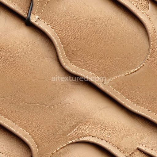Seamless 3D PBR Tan Smooth Leather Texture with Fine Grain and Prominent Stitching