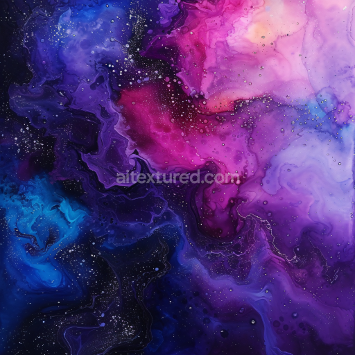 Seamless 3D Alcohol Ink PBR Texture Featuring Cosmic Purple and Blue Fluid Swirls