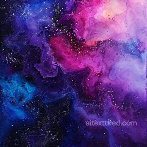 Alcohol Ink PBR Texture Featuring Cosmic Purple and Blue Fluid Swirls seamless Alcohol ink PBR texture