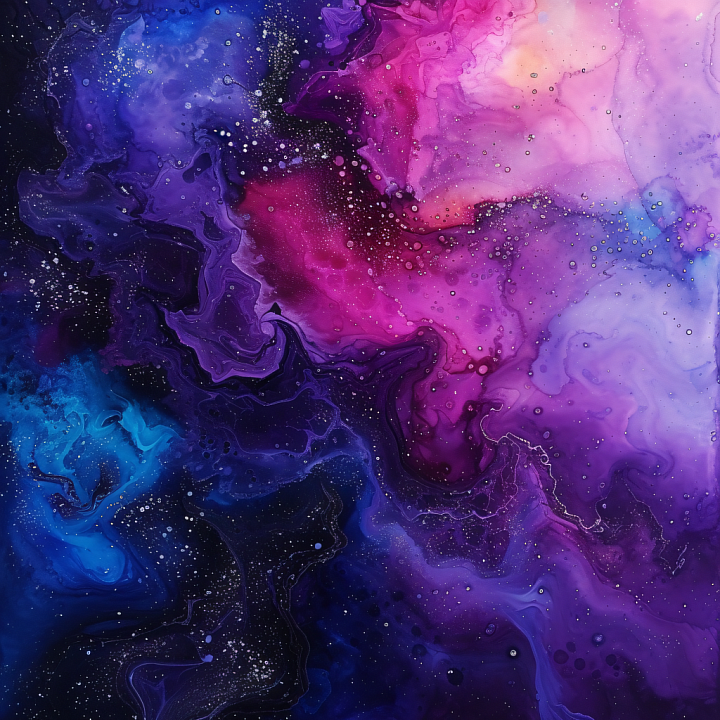 Alcohol Ink Featuring Cosmic Purple and Blue Fluid Swirls seamless PBR texture preview