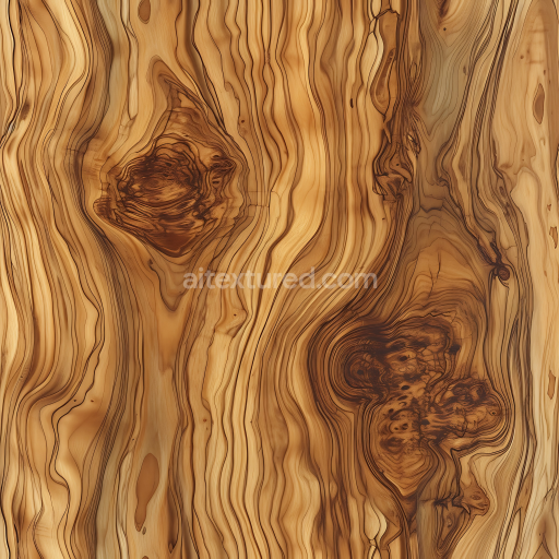 Seamless 3D Olive Wood PBR Texture Featuring Knotted Dark Grain Patterns