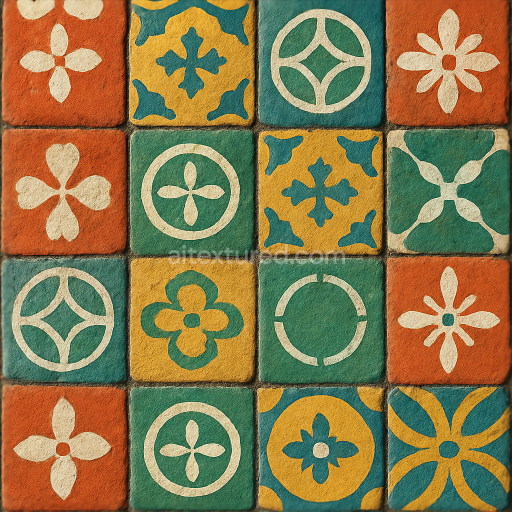 Seamless 3d texture pbr 8k cement tiles with vibrant colors and rough grout for rustic decorative surfaces