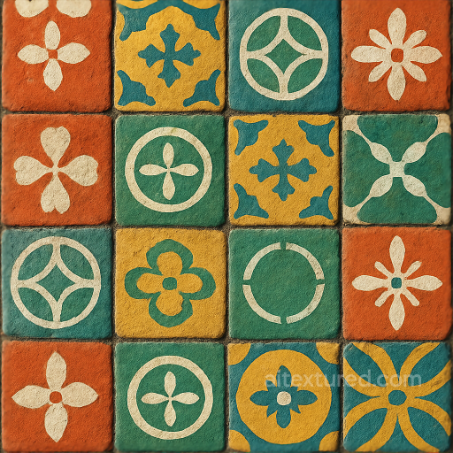 Cement Tiles With Vibrant Colors And Rough Grout For Rustic Decorative Surfaces seamless Mosaic PBR texture