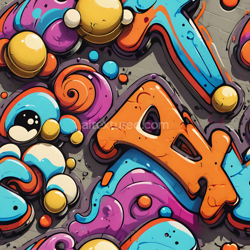 Seamless 3D PBR Graffiti Texture Featuring Bright Orange, Blue & Purple Urban Street Art