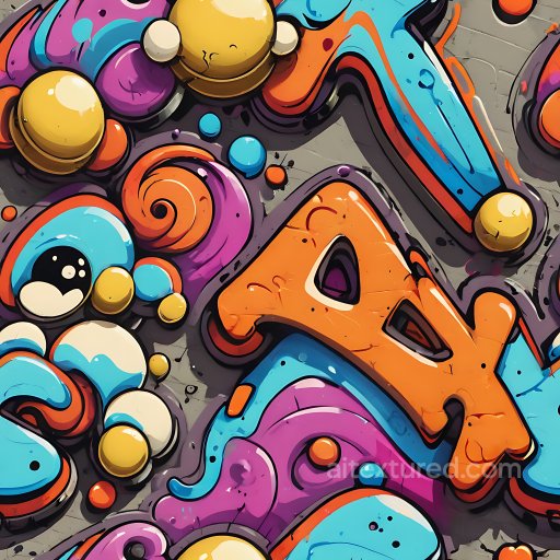 Seamless 3D PBR Graffiti Texture Featuring Bright Orange, Blue & Purple Urban Street Art texture preview