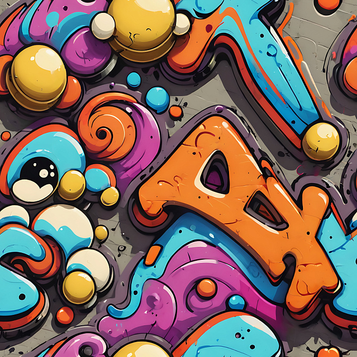 Graffiti Featuring Bright Orange, Blue & Purple Urban Street Art seamless PBR texture preview