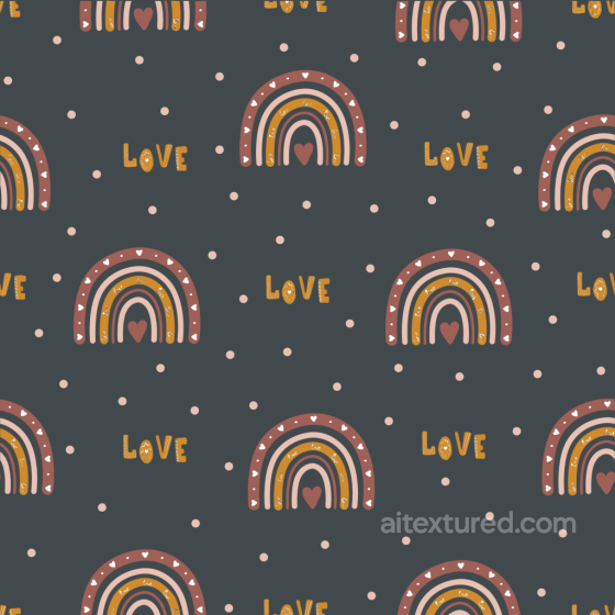 Seamless Boho Style Rainbow PBR Fabric Texture with Love Script and Polka Dots Boho Seamless texture preview
