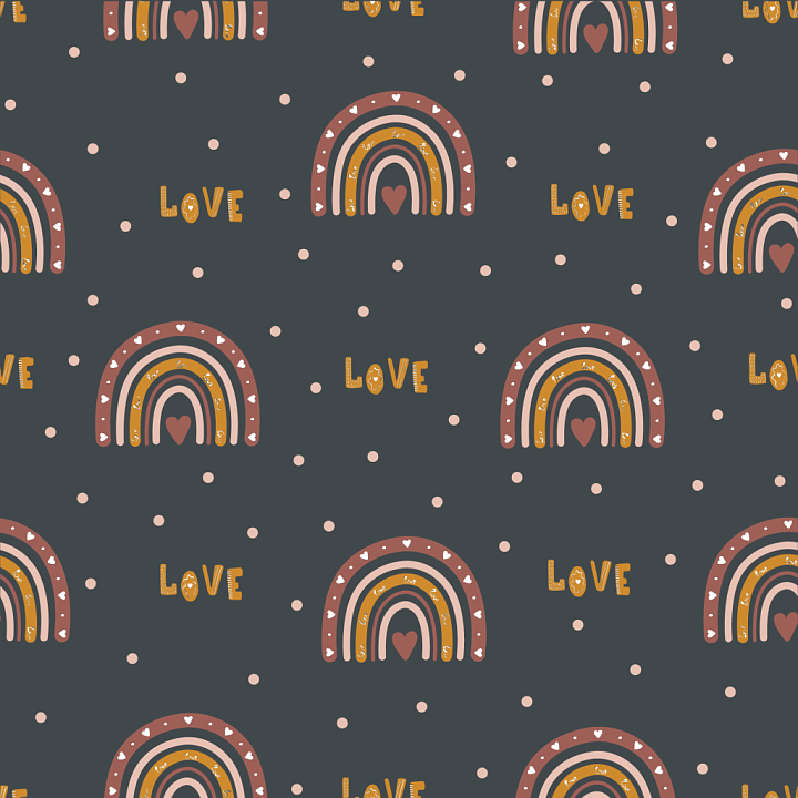 Boho Style Rainbow Fabric with Love Script and Polka Dots seamless PBR texture preview