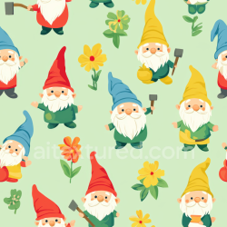 seamless Seamless 3D PBR texture of whimsical colorful Easter garden gnomes and flowers texture 8k free download PBR
