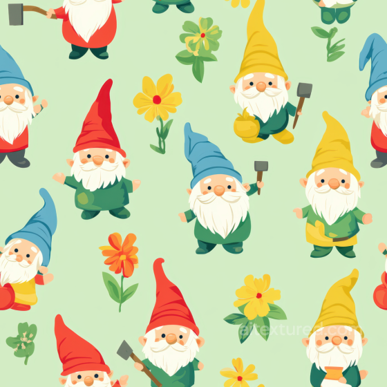 Of Whimsical Colorful Easter Garden Gnomes And Flowers All Easter Digital paper texture preview
