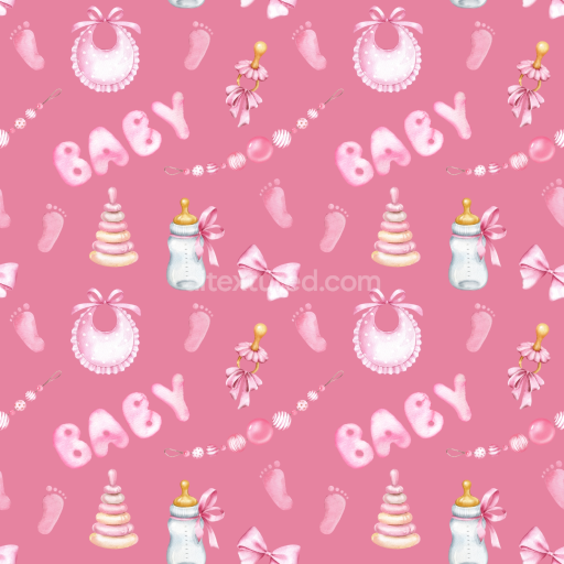 Seamless 3D PBR Texture with Pink Baby Items and Toys Pattern