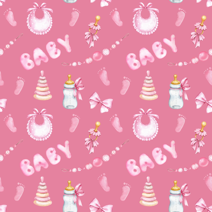 with Pink Baby Items and Toys Pattern seamless PBR texture preview