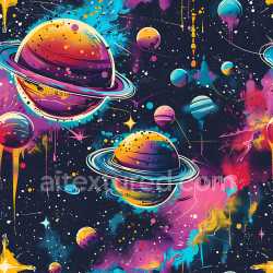 seamless Seamless 3D PBR Graffiti Texture Featuring Vibrant Planets and Cosmic Spray Art texture 8k free download PBR