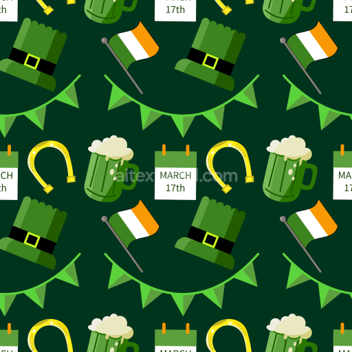Seamless 3D PBR Texture with St Patrick Day Icons and Festive Pattern