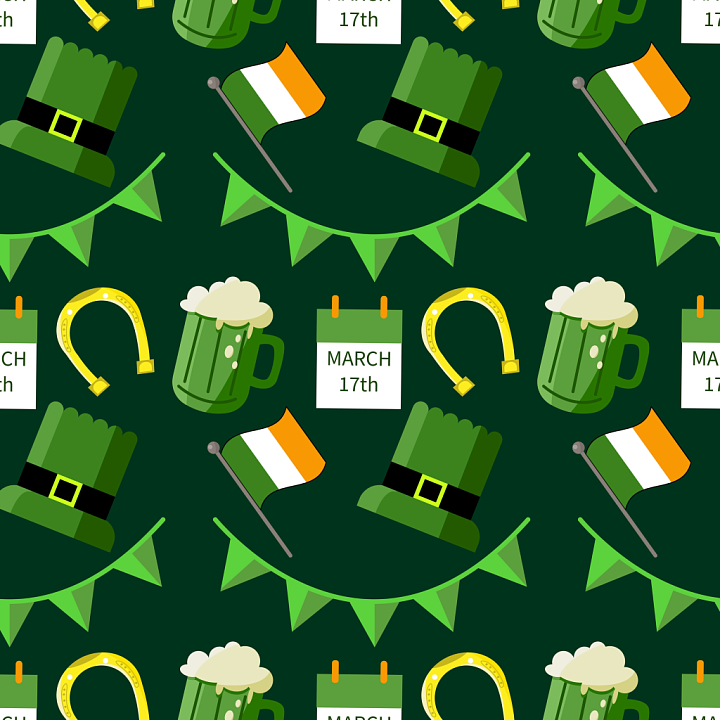 with St Patrick Day Icons and Festive Pattern seamless PBR texture preview