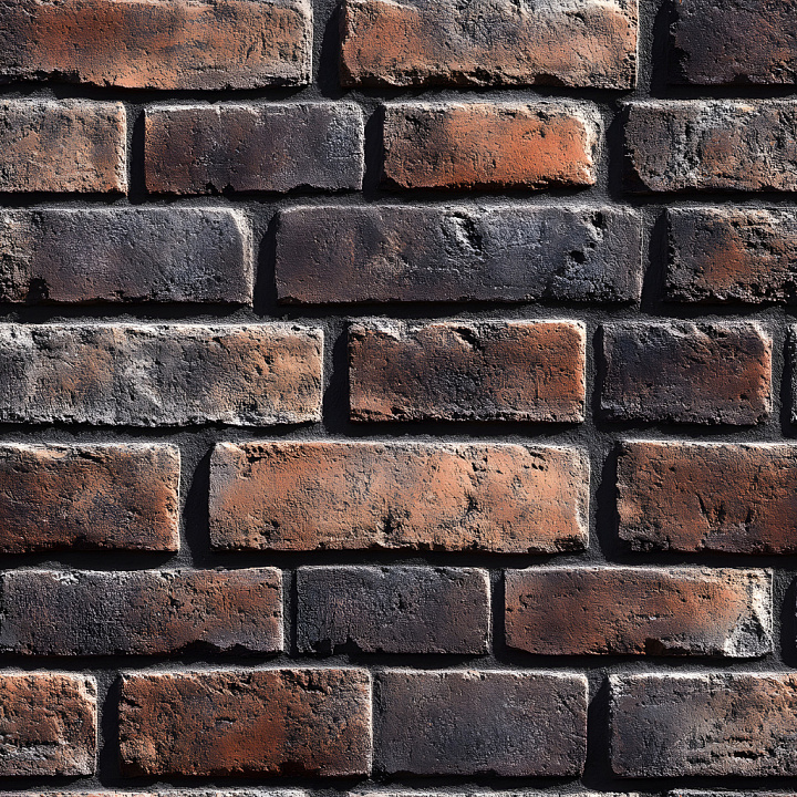 Cracked and Chipped Brick Wall with Dark and Warm Tones seamless PBR texture preview