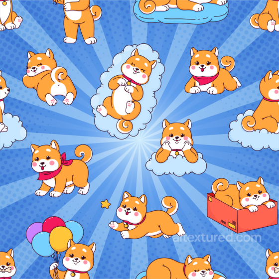 Featuring Playful Baby Boy Cartoon Puppies on Blue Background Baby Boy texture preview